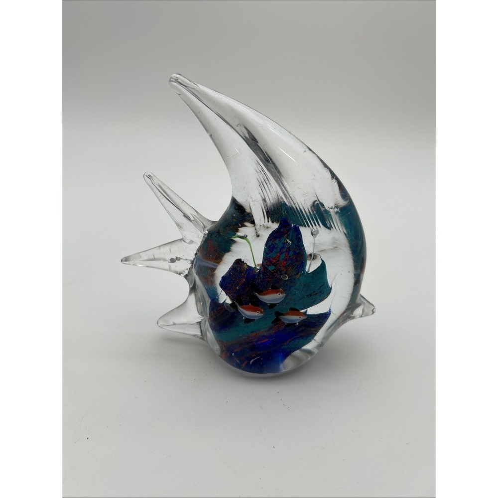 Murano-style hand-blown solid glass angelfish paperweight